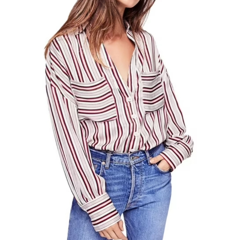 Free people Mad About You Long Sleeve Top Button-Down Shirt Xsmall